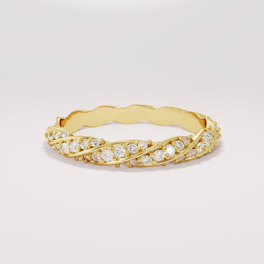 14k Solid Gold Twisted Diamond Wedding Band – Women's Braided Eternity Ring, Handmade Minimalist Bridal Stackable Jewelry