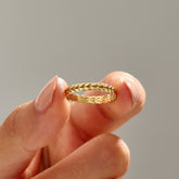 Nature-Inspired Wheat Ring 14K Gold – Unisex Floral Texture Gold Band