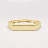 14k Solid Gold Signet Bar Ring – Modern Thick Flat Line Ring, Unique Geometric Handmade Band