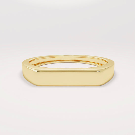 14k Solid Gold Signet Bar Ring – Modern Thick Flat Line Ring, Unique Geometric Handmade Band