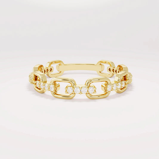 14k Solid Gold Diamond Open Link Ring – Women's Minimalist Stackable Eternity Band, Handmade Dainty Gift