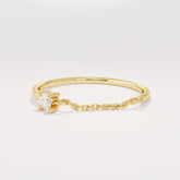 14k Solid Gold Diamond-Accented Open Chain Ring – Women's Minimalist Stackable Link Band, Everyday Girlfriend Gift