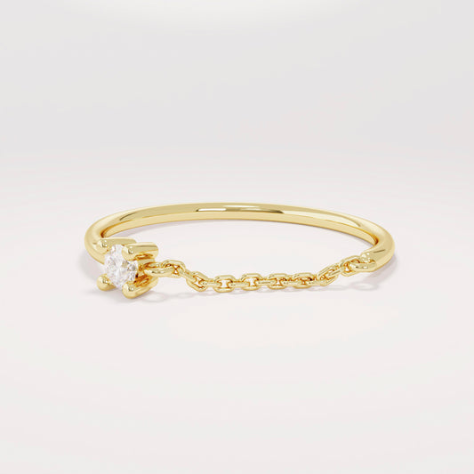 14k Solid Gold Diamond-Accented Open Chain Ring – Women's Minimalist Stackable Link Band, Everyday Girlfriend Gift