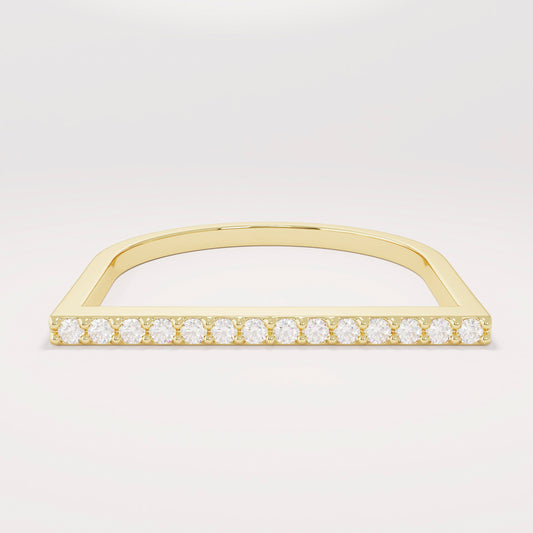 14k Solid Gold Diamond Flat Bar Ring, Dainty Fine Gold Jewelry, Pave Thin Stacking Band for Women, Minimalist Line Pointer Finger Ring