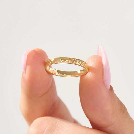 14k Solid Gold Leaf Wedding Band | Handmade Floral Ring | Minimalist Nature-Inspired Commitment/Anniversary Gift for Him & Her