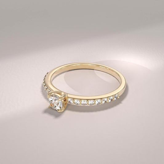 14k Solid Gold Diamond Engagement Ring | 0.3ctw Minimalist Solitaire Half Eternity Band | Promise Gift for Her Birthday