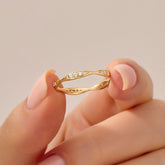 14K Solid Gold Diamond Wave Band β Pave Eternity Ring | Minimalist Wedding Band & Stackable Engagement Stacker