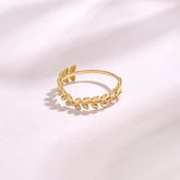 14K Solid Gold Olive Branch Ring – Dainty Leaf Vine Stackable Wedding Band
