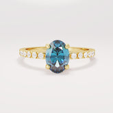 Oval Blue Sapphire Solitaire 14k Gold - Handmade Bridal Ring with Dainty Diamonds, Engagement Ring for Her