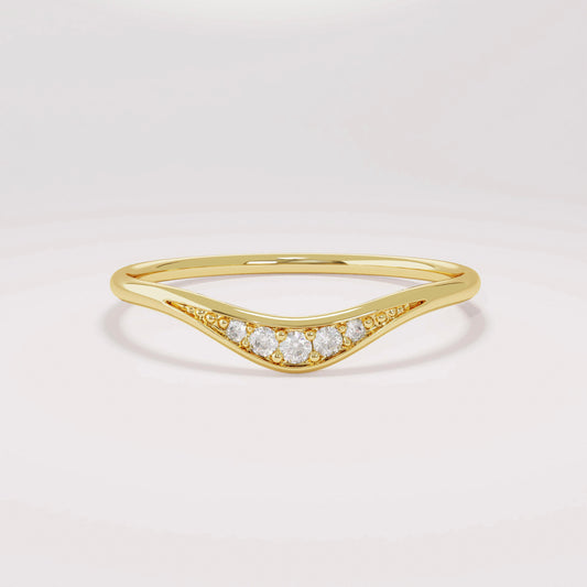 Pave Diamond Curved Ring 14K Gold – Women’s Stacking Enhancer Fine Band