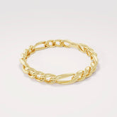 14k Solid Gold Figaro Chain Ring – Dainty Cuban Link Band, Minimalist Stacking Ring