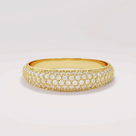 Chunky 14k Gold Dome Ring - Pavé Diamond Bubble Band, Fine Gift Jewelry for Mom