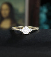 5mm Round Cut Moissanite Engagement Ring Unique Diamond Wedding Ring Vintage Yellow Gold Bridal Ring Promise Wedding Ring Anniversary Ring Gift for Her