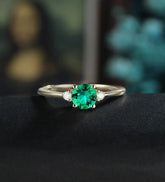 5mm Round Cut Lab Emerald Engagement Ring Unique Moissanite Wedding Ring Vintage White Gold Bridal Ring Promise Diamond Wedding Ring Anniversary Ring Women