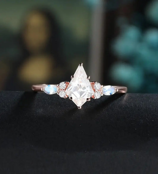 Kite Cut Moissanite Engagement Ring Monstone Solid Gold Promise Ring Anniversary Diamond Wedding Ring Solid Gold Vintage Ring Unique Bridal promise Ring For Women
