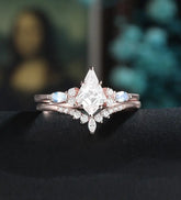 Kite Cut Moissanite Bridal Set Solid Gold Engagement Ring Set Marquise Moonstone Bridal Set Anniversary Diamond Wedding Ring Vintage Promise Ring For Women