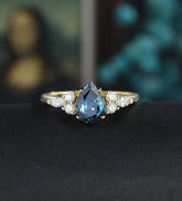 Pear Shaped Teal Sapphire Engagement Ring Yellow Gold Marquise Cut Moissanite Ring Vintage Prong Set Diamond Wedding Ring Promise Anniversary Bridal Ring
