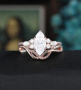 Marquise Cut Engagement Ring Set Solid Gold Moissanite Bridal Set Anniversary Diamond Wedding Ring Anniversary Promise Ring For Her