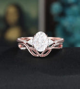 Oval Cut Moissanite Bridal Set Solid Gold Engagement Ring Set Anniversary Diamond Wedding Ring Vintage Promise Ring For Women