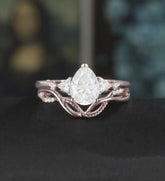 Pear Shaped Moissanite Bridal Set Solid Gold Engagement Ring Set Vintage Bridal Set Anniversary Diamond Wedding Ring Anniversary Promise Ring For Her