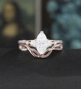 Marquise Cut Moissanite Ring Set Solid Gold Engagement bridal set Moissanite Bridal Set Anniversary Diamond Wedding Ring Anniversary Promise Ring For Women