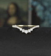 Curved Moissanite Wedding Bnad Solid Gold Diamond Matching Band Lab Diamond Ring Anniversary Bridal Ring For Her