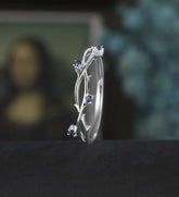 Solid Gold Sapphire Wedding Bnad 14K/18K Gold Matching Band Nature Inspired Leaf Ring Anniversary Vintage Bridal Ring For Women