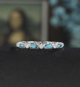 Baguette Cut Turquoise Wedding Band Full Eternity Moissanite White Gold Wedding Ring Unique Diamond Stacking Ring Promise Anniversary Bridal Ring Gift for Her