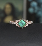 Princess Cut Lab Emerald Engagement Ring Art Deco Moissanite Anniversary Ring Prong Set Diamond Wedding Ring Solid Gold Vintage Ring Unique Bridal promise Ring For Women