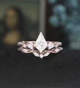 Kite Cut Moissanite Engagement Ring Set Solid Gold Diamond Bridal Set Anniversary Lab Diamond Wedding Ring Unique Promise Ring For Women