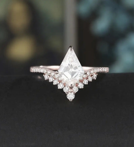 Kite Moissanite Engagement Ring Solid Gold Anniversary Ring Diamond Wedding Ring rose white yellow gold Promise Ring Unique Bridal promise Ring