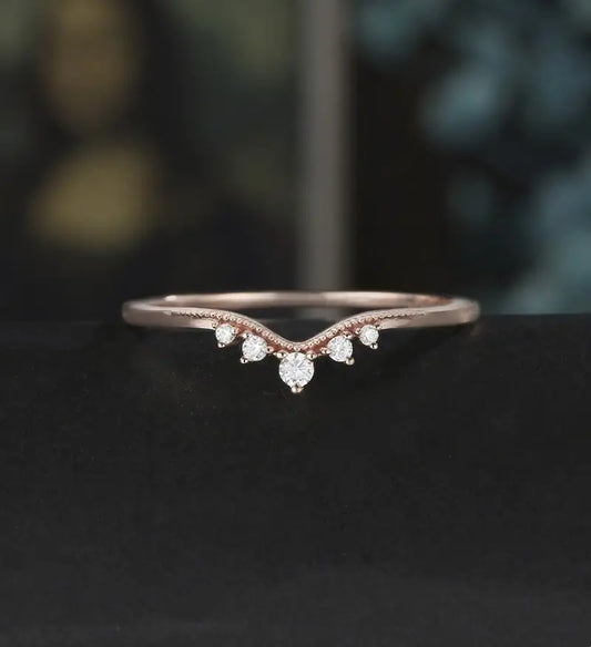 Round Moissanite Wedding Band Diamond Matching Bnad Vintage Solid Gold Promise Ring Promise for Her Anniversary Bridal Ring Stacking art deco ring
