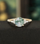 7mm Round Cut Moss Agate Engagement Ring Vintage Marquise Cut Moissanite Rose Gold Ring Ring Promise Half Eternity Diamond Wedding Ring Unique Anniversary Ring Gift for Her