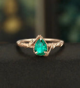 Pear Shaped Lab Emerald Engagement Ring Solid Gold Moissanite Promise Ring Anniversary triangle Diamond Wedding Ring Vintage Ring Unique Bridal promise Ring For Her