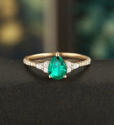 Oval Cut Lab Emerald Ring Vintage Solid Gold Engagement Ring Marquise Cut Moissanite Ring Promise Diamond Wedding Ring Half Eternity Anniversary Ring