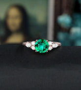 6.5MM Round Lab Emeral Engagement Ring Anniversary Solid Gold Ring Diamond Wedding Ring 18k/14k/10k gold Promise Ring Unique Bridal promise Ring For Her