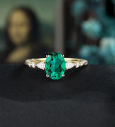 Oval Lab Emerald Engagement Ring Solid Gold Promise Ring Anniversary Diamond Wedding Ring Vintage Ring Unique Bridal promise Ring For Her