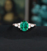 14K/18K Solid Gold Emerald Engagement Ring Oval Lab Emerald Promise Ring Anniversary Moissanite Diamond Wedding Ring Vintage Bridal Ring For Her