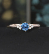 5mm Round Cut London Blue Topaz Engagement Ring Unique Rose Gold Wedding Ring Vintage Prong Set Diamond Ring Promise Anniversary Bridal Ring for Her