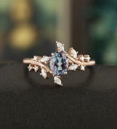 6Γ8MM Oval Alexandrite Ring Solid Gild Engagement Ring Nature Inspired Anniversary Bridal Ring Vintage Wedding Ring For Her