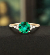 7mm Round Cut Lab Emerald Engagement Ring Marquise Cut Moissanite Wedding Ring Vintage White Gold Bridal Ring Promise Diamond Wedding Ring Half Eternity Anniversary Ring