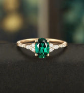 Oval Cut Lab Emerald Ring Engagement Ring Rose Gold Unique Marquise Cut Moissanite Ring Half Eternity Diamond Wedding Ring Promise Anniversary Ring for Her