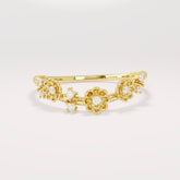 14k Daisy Curved Ring - Solid Gold Floral Wedding Band, Dainty Delicate Gold Ring for Her