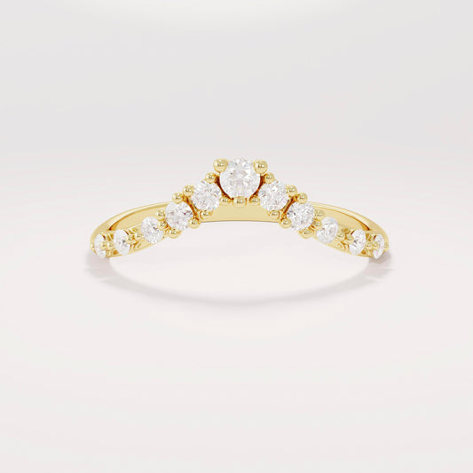 Women's 14K Solid Gold Curved Diamond Ring V-Shaped Dainty Stackable Contour Band & Nesting Enhancer