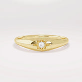 14k Solid Gold Diamond Starburst Pinky Ring - Small Signet Celestial Ring, Dainty Stacking Band