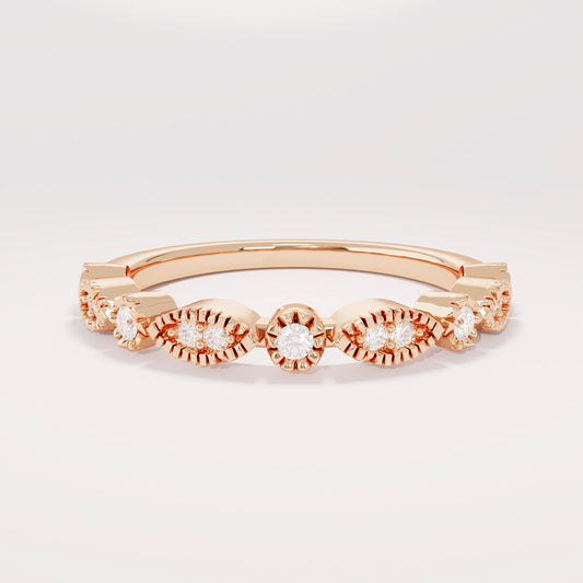 Vintage Art Deco Diamond Ring 14K Gold – Women’s Unique Pavé Stacking Band