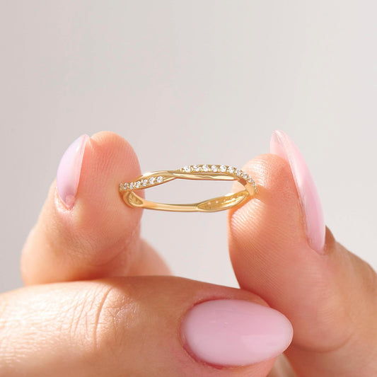 Solid Gold Twisted Diamond Wedding Band | Pave Half Eternity Bridal Ring for Women | Timeless Bridal Gift for Her