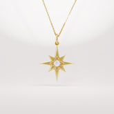 14k Solid Gold Diamond North Star Pendant - Dainty Compass Star Charm, Celestial Necklace