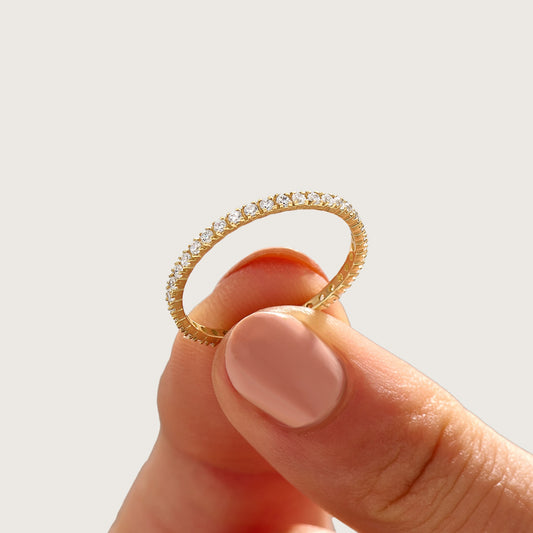 14k Solid Gold Diamond Eternity Band | Skinny Pave Wedding Ring | Dainty Stacking Bridal Jewelry Gift for Her