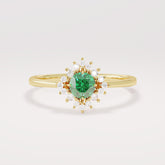 14k Solid Gold Emerald Diamond Halo Ring | Dainty Green Flower Solitaire Ring | Tiny Promise Ring for Women